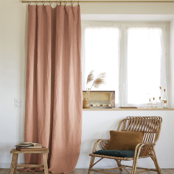Rideau ajustable 140x270 cm Lin Rosalie Vieux Rose