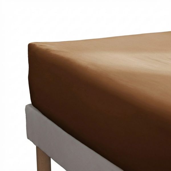 Drap housse 140x190+30 cm Percale de Coton Havane