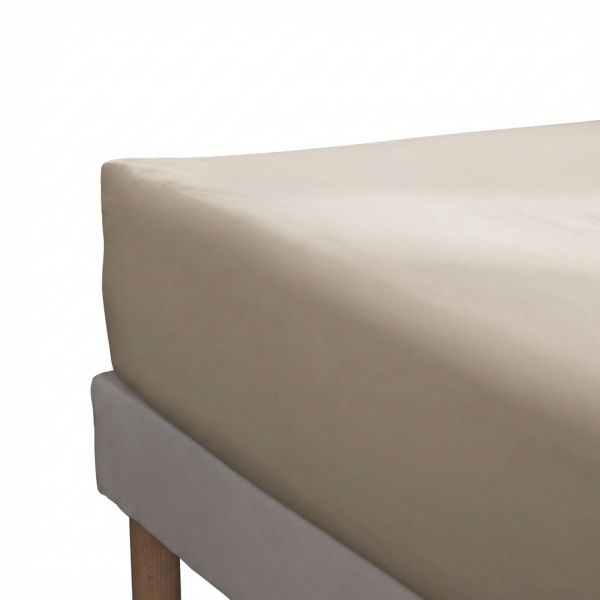 Drap housse 160x200+30 cm Percale de Coton Sable