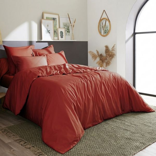 Housse de couette 220x240 cm Percale de Coton Terre De Sienne