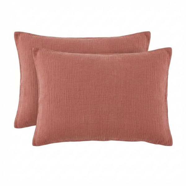 Lot 2 taies d’oreiller 50x70 cm Gaze de Coton - Coton 57 fils Terracotta