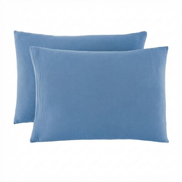 Lot 2 taies d’oreiller 50x70 cm Gaze de Coton - Coton 57 fils Bleu Mer
