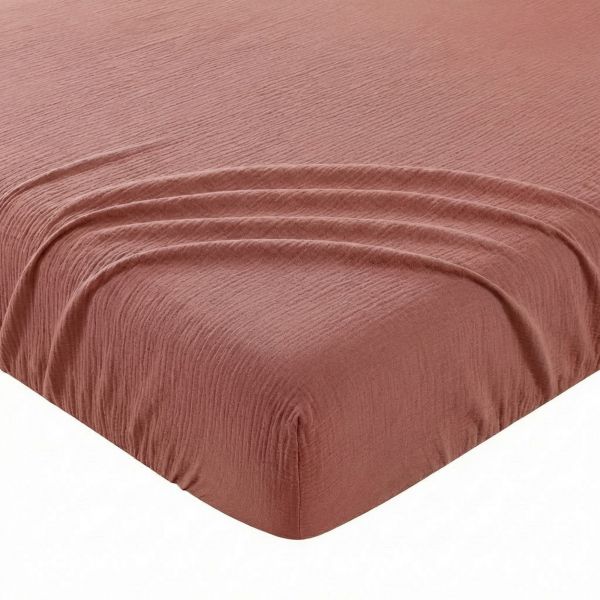 Drap Housse 140x190+35 cm Gaze de Coton - Coton 57 fils Terracotta
