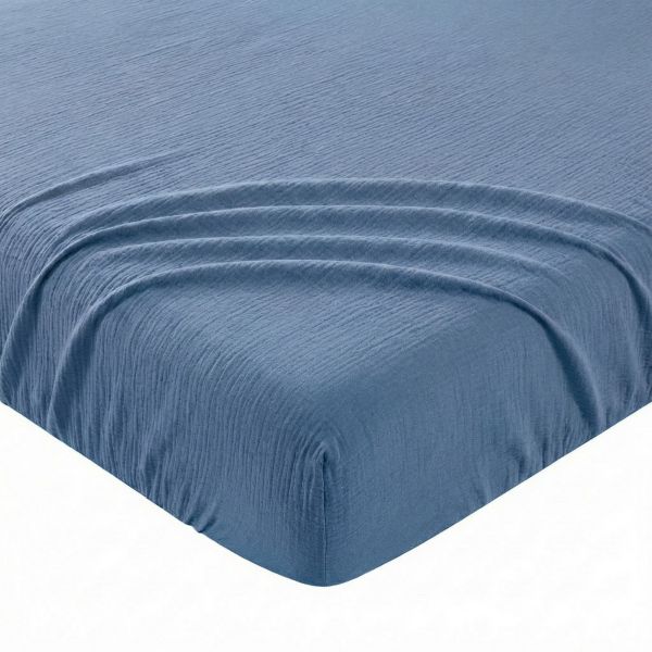 Drap Housse 140x190+35 cm Gaze de Coton - Coton 57 fils Bleu Mer