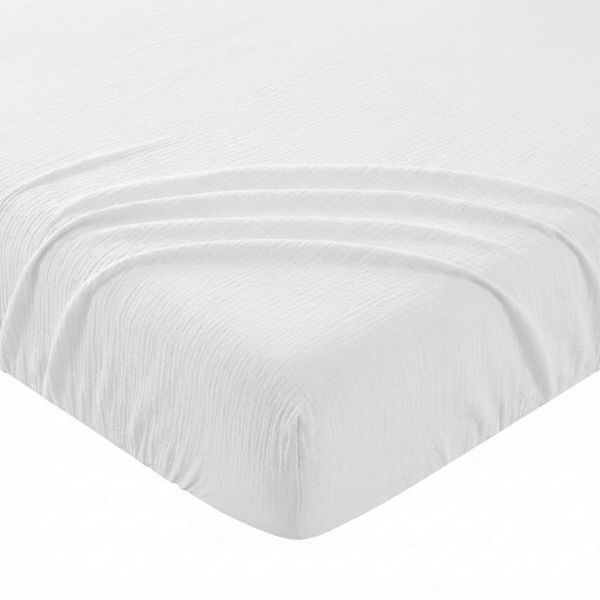 Drap Housse 160x200+35 cm Gaze de Coton - Coton 57 fils Blanc