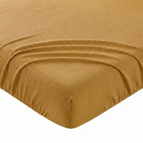Drap Housse 160x200+35 cm Gaze de Coton - Coton 57 fils Ocre