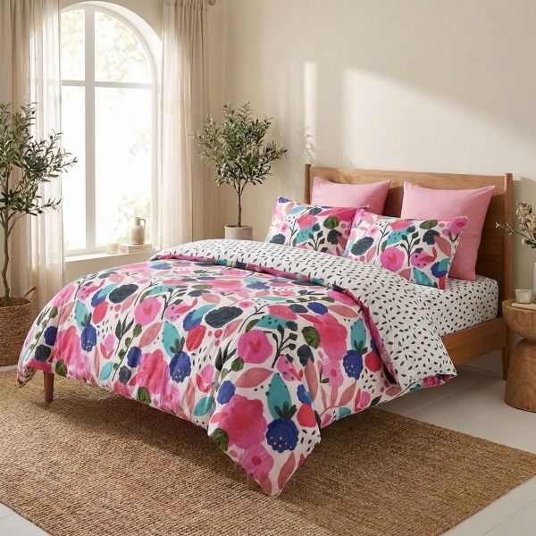 Parure de lit 240x260 cm Percale de Coton Floral Collage - KATE MERRITT