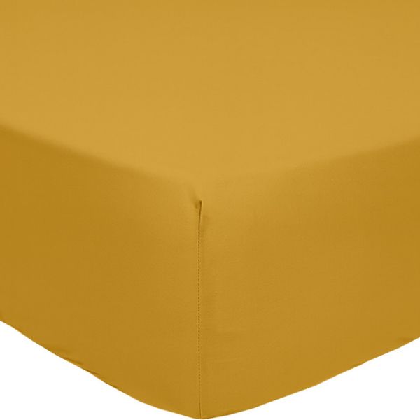 Drap Housse 140x190+30 cm Percale de Coton Jaune Moutarde