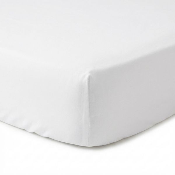 Drap Housse 90x190+30 cm Percale de Coton Blanc