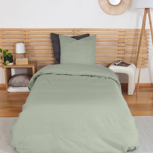 Parure de lit 140x200 cm Percale de Coton Vert Sauge