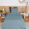 Parure de lit 140x200 cm Percale de Coton Bleu Fumé